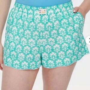NWT Women's Stamped Floral Poplin Boxer Shorts Teal - Roller Rabbit, Small